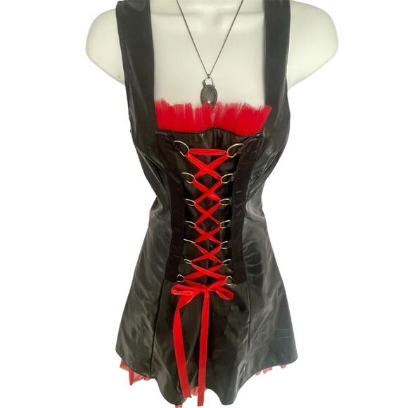 Red Balls on Fire Rare y2k PVC Vintage Prom Dress - Picture 2 of 12